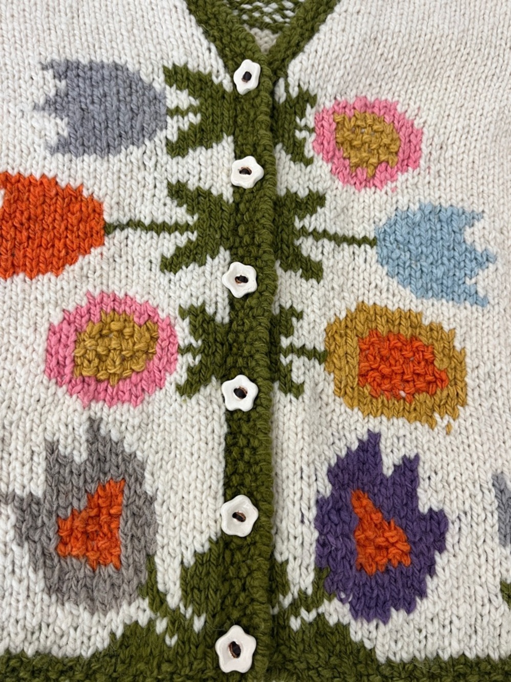 Amano 100% Wool Floral Chunky Knit Cardigan Womens S/M Cottagecore Gardencore - Picture 5 of 5